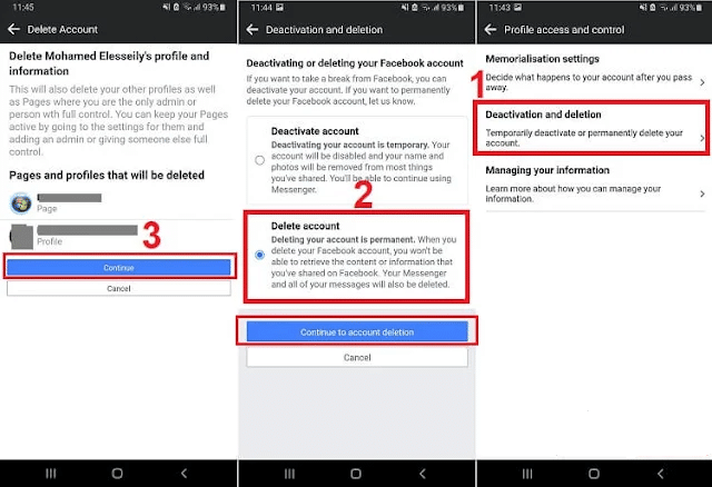delete facebook account from application