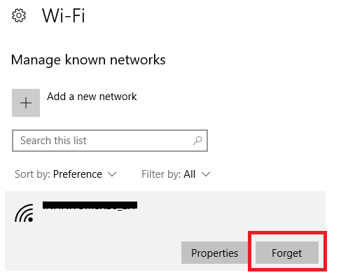 windows 10 forget wifi network