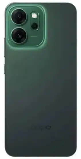 ظهر هاتف أوبو رينو 14 (Oppo Reno 14 5G) باللون الأخضر يبرز لغة التصميم الهندسي وتوزيع عدسات الكاميرا الخلفية.