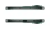 الإطار العلوي والسفلي لهاتف أوبو رينو 14 (Oppo Reno 14 5G) باللون الأخضر، يوضح توزيع منافذ الشحن، السماعات، ومقدار بروز الكاميرا الخلفية.