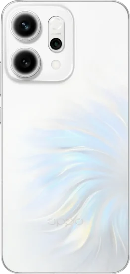 ظهر هاتف أوبو رينو 14 (Oppo Reno 14 5G) باللون الأبيض يبرز لغة التصميم الهندسي وتوزيع عدسات الكاميرا الخلفية.