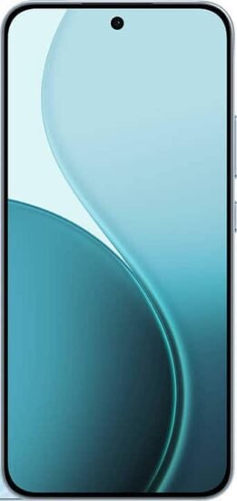 الواجهة الأمامية لهاتف Oppo Reno 14 F تستعرض مساحة العرض المسطحة، وحجم الحواف المحيطة بها، وموقع ثقب الكاميرا الامامية.
