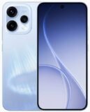 التصميم الكامل لهاتف أوبو رينو 15 (Oppo Reno 15) باللون الازرق الفاتح من الأمام والخلف يستعرض لغة التصميم العامة وتوزيع الكاميرات.