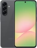التصميم الكامل لهاتف samsung a56 باللون الاسود من الأمام والخلف يستعرض لغة التصميم العامة وتوزيع الكاميرات.