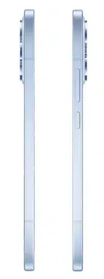 الحواف الجانبية اليمنى واليسرى لهاتف أوبو رينو 15 (Oppo Reno 15 5G) باللون الازرق الفاتح، تبرز مدى نحافة الهيكل ومواقع أزرار التحكم في الصوت والطاقة.