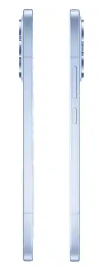 الحواف الجانبية اليمنى واليسرى لهاتف أوبو رينو 15 (Oppo Reno 15 5G) باللون الازرق الفاتح، تبرز مدى نحافة الهيكل ومواقع أزرار التحكم في الصوت والطاقة.