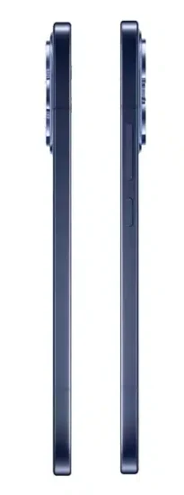 الحواف الجانبية اليمنى واليسرى لهاتف أوبو رينو 15 (Oppo Reno 15 5G) باللون الازرق الغامق، تبرز مدى نحافة الهيكل ومواقع أزرار التحكم في الصوت والطاقة.