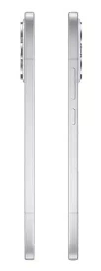 الحواف الجانبية اليمنى واليسرى لهاتف أوبو رينو 15 (Oppo Reno 15 5G) باللون الابيض، تبرز مدى نحافة الهيكل ومواقع أزرار التحكم في الصوت والطاقة.