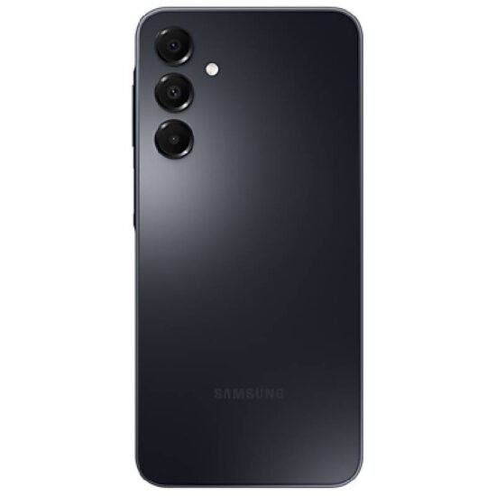 ظهر هاتف Samsung Galaxy A16 باللون اسود يبرز لغة التصميم الهندسي وتوزيع عدسات الكاميرا الخلفية.