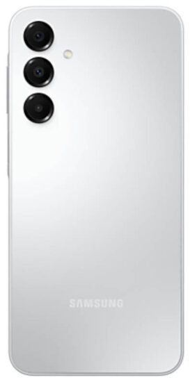 ظهر هاتف Samsung Galaxy A16 باللون رمادي فاتح يبرز لغة التصميم الهندسي وتوزيع عدسات الكاميرا الخلفية.