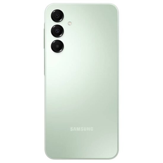 ظهر هاتف Samsung Galaxy A16 باللون اخضر فاتح يبرز لغة التصميم الهندسي وتوزيع عدسات الكاميرا الخلفية.