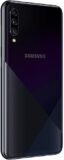 التصميم الكامل لهاتف Samsung Galaxy A30s باللون اسود من الخلف بزاوية، يستعرض لغة التصميم وتوزيع الكاميرات.