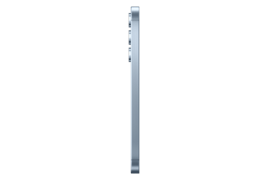 الحافة اليسرى لهاتف Samsung Galaxy A55 5G باللون ازرق ثلجي، تبرز مدى نحافة الهيكل ومواقع بدون ازرار ظاهرة.