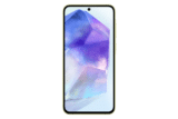 الواجهة الامامية لهاتف Samsung Galaxy A55 5G باللون اصفر ليموني، تظهر الشاشة والاطار المحيط بها.