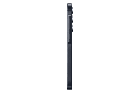 الحافة اليمنى لهاتف Samsung Galaxy A55 5G باللون كحلي، تبرز مدى نحافة الهيكل ومواقع زر التشغيل وزري الصوت.